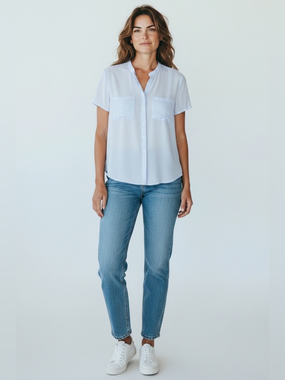 Talbots Short Sleeve Silk Utility Blouse // Blue // 12 Petite // NEW